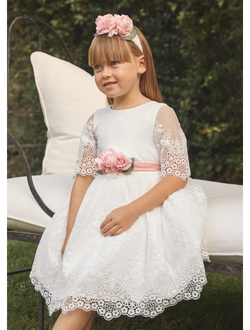 Abel & Lula floral-appliqu belted dress