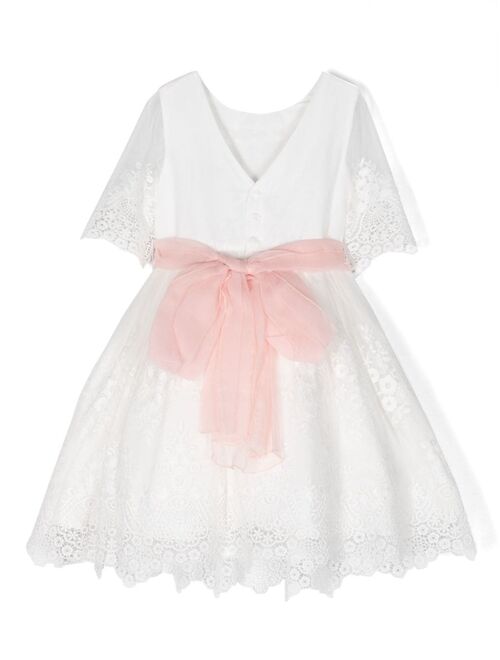 Abel & Lula floral-appliqu belted dress