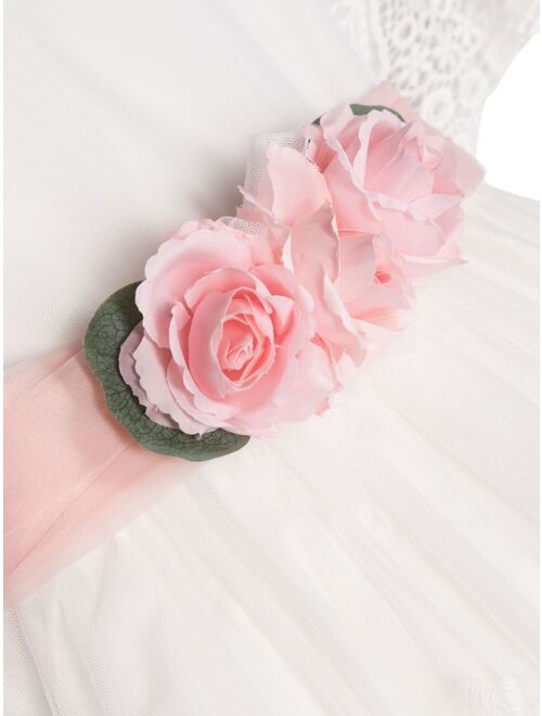 Abel & Lula floral-appliqu belted dress