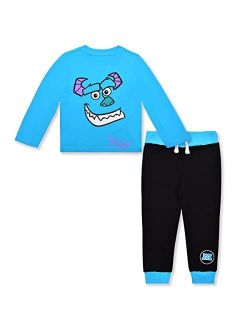 Monster Inc. Mike and Sully Boys Long Sleeve Shirt and Jogger Pant Set for Toddler and Little Kids Blue/Green