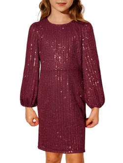 Girls Sparkly Sequin Dress Long Sleeve Bodycon Fancy Party Dress 5-12Y