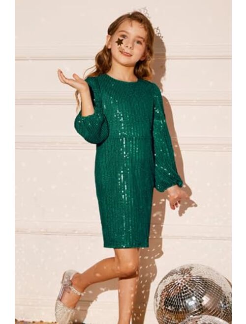 GRACE KARIN Girls Sparkly Sequin Dress Long Sleeve Bodycon Fancy Party Dress 5-12Y