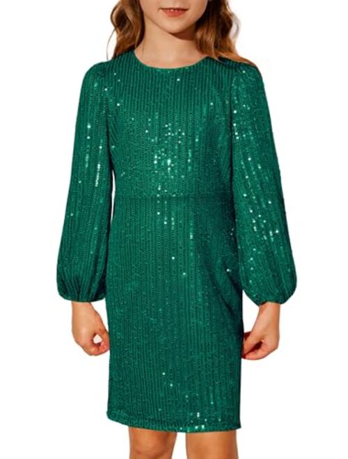 GRACE KARIN Girls Sparkly Sequin Dress Long Sleeve Bodycon Fancy Party Dress 5-12Y