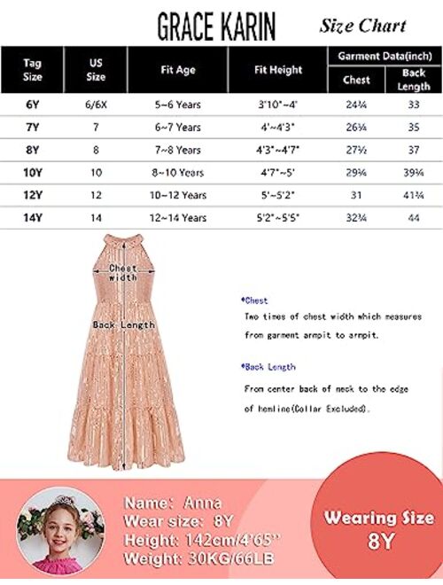 GRACE KARIN Girls Halter Neck Sequin Dress Elegant Cute Girls Party Maxi Dress for 5-14Y