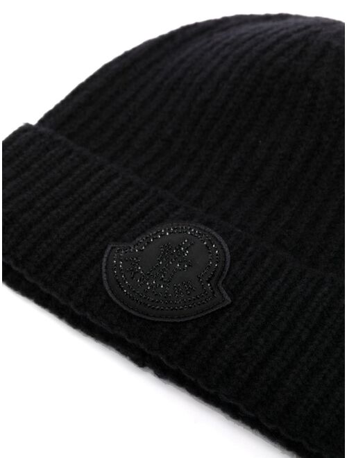 Moncler logo-patch ribbed-knit beanie
