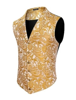 Mens Suit Vest Paisley Floral Victorian Vests Gothic Steampunk Formal Waistcoat Tuxedo Vests with Notched Lapels