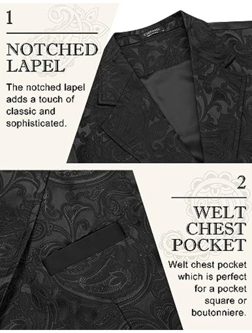 COOFANDY Mens Suit Vest Paisley Floral Victorian Vests Gothic Steampunk Formal Waistcoat Tuxedo Vests with Notched Lapels