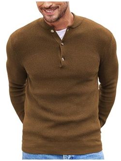 Men Henley Knit Sweater Dress Long Sleeve Button Pullover Sweater Casual Sweater