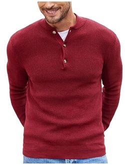 Men Henley Knit Sweater Dress Long Sleeve Button Pullover Sweater Casual Sweater