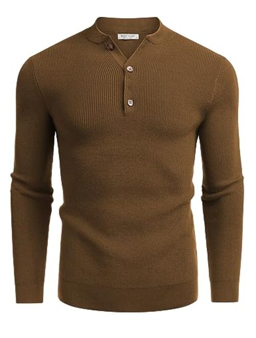 COOFANDY Men Henley Knit Sweater Dress Long Sleeve Button Pullover Sweater Casual Sweater