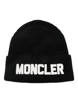 patch-lettering ribbed beanie