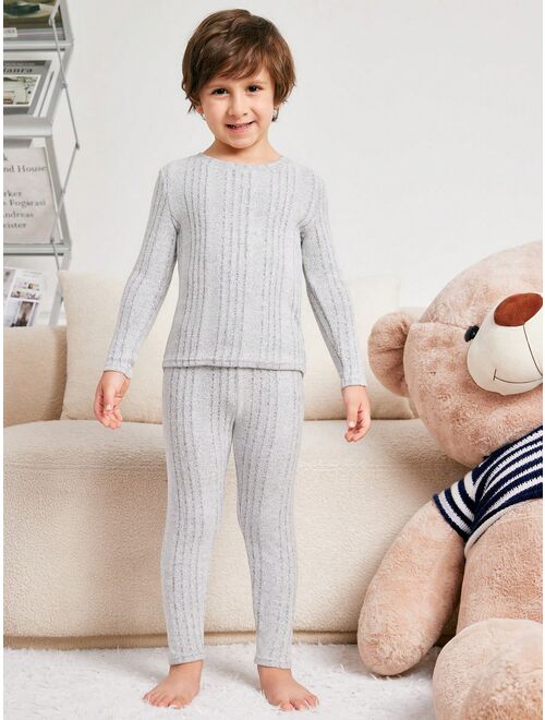 SHEIN Kids SHEIN Toddler Boys' Tight-Fitting Round Collar Long Sleeve Top And Long Pants Homewear Set