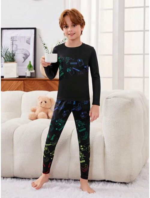 SHEIN Tween Boy Reflective Gamepad Print Tee & Pants PJ Set
