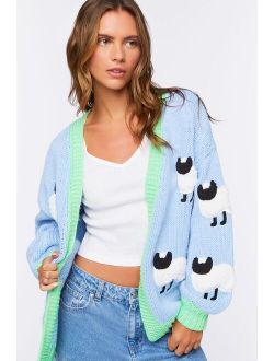 Sheep Embroidered Cardigan Sweater Light Blue/Multi
