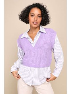Elevated Inspiration Purple Striped Button-Up Sweater Vest Top