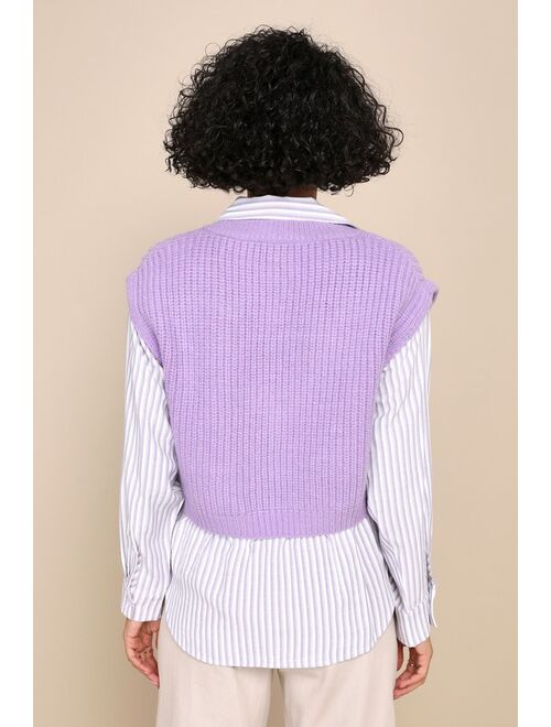 Lulus Elevated Inspiration Purple Striped Button-Up Sweater Vest Top