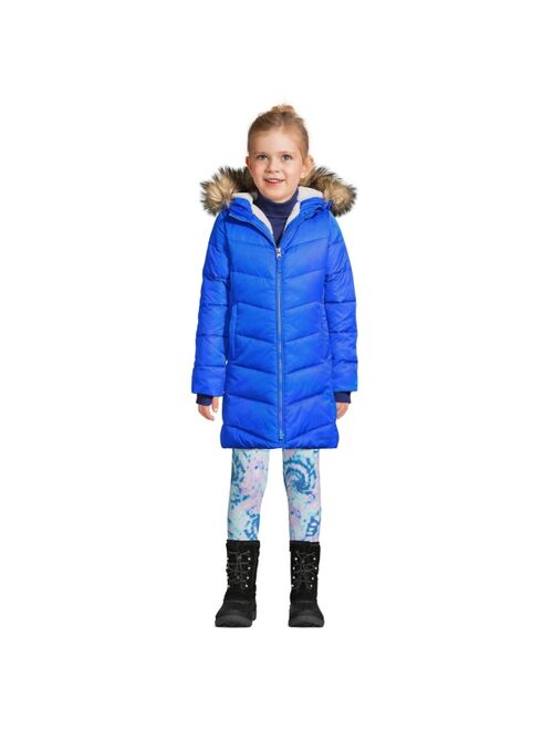 LANDS' END Child Girls Winter Fleece Lined Down Alternative Thermo Plume Coat