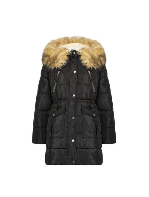 STEVE MADDEN Girl's Faux Fur Trim Warm Winter Parka Coat with Cinch Waist, Kids