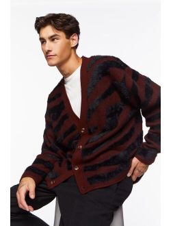 Plush Zebra Print Cardigan Sweater Brown/Black