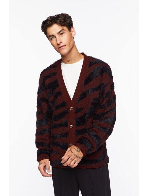 Forever 21 Plush Zebra Print Cardigan Sweater Brown/Black