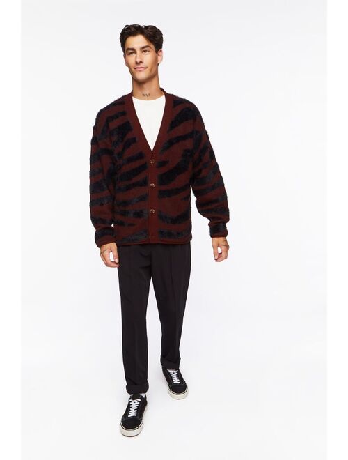 Forever 21 Plush Zebra Print Cardigan Sweater Brown/Black