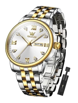 Mens Watches Large Face Watch for Men Casual Stainless Steel Diamond Analog Quartz Waterproof Date Dress Men's Wrist Watch