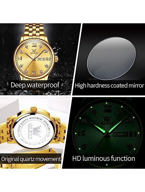 OLEVS Mens Watches Large Face Watch for Men Casual Stainless Steel Diamond Analog Quartz Waterproof Date Dress Men's Wrist Watch