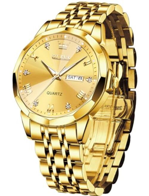 OLEVS Mens Watches Large Face Watch for Men Casual Stainless Steel Diamond Analog Quartz Waterproof Date Dress Men's Wrist Watch