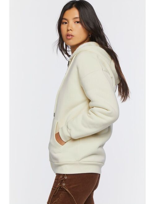 Forever 21 Faux Shearling Zip Up Hoodie Vanilla