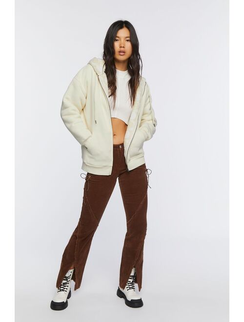 Forever 21 Faux Shearling Zip Up Hoodie Vanilla