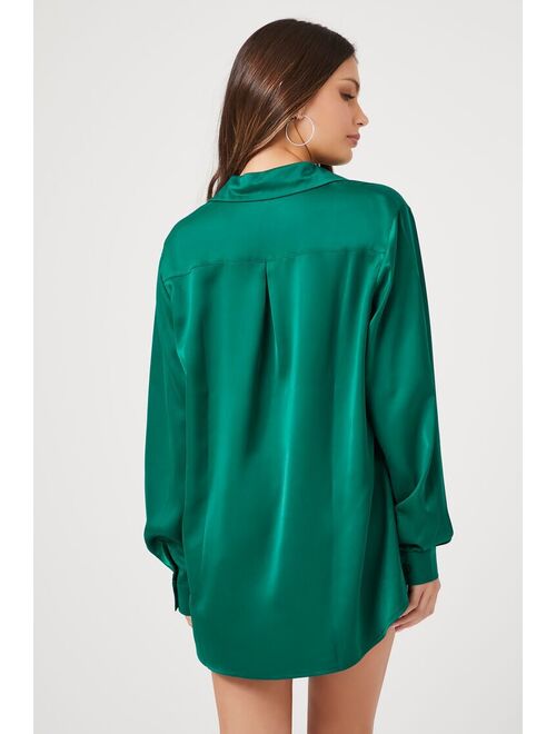 Forever 21 Satin Shirt & Shorts Set Green