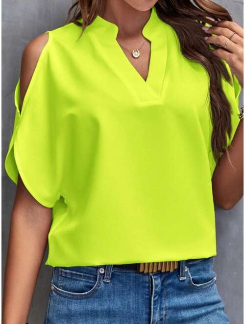 SHEIN Clasi Women's Fluorescent Green Cold Shoulder Shirt