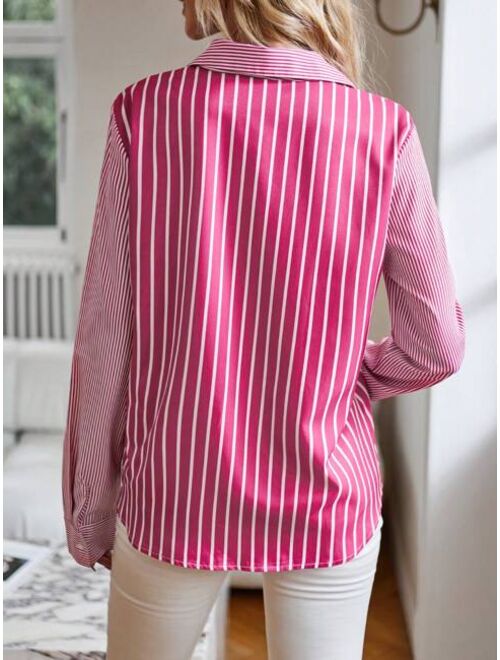 SHEINLONESS Striped Print Button Front Shirt