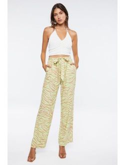 Belted Zebra Print High Rise Pants Green/Taupe