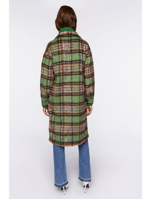 Forever 21 Plaid Buttoned Duster Jacket Sage/Multi