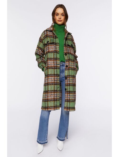 Forever 21 Plaid Buttoned Duster Jacket Sage/Multi