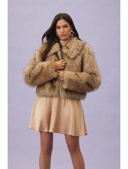 Faux Fur Zip Up Jacket Brown/Multi