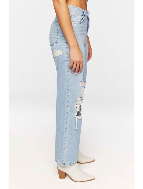 Forever 21 Recycled Cotton Distressed 90s Fit Jeans Light Denim