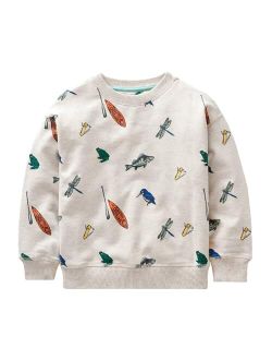 Joketiger Toddler Boys Sweatshirts Patterned Pullover Crewneck Long Sleeve Cotton Tops Shirts