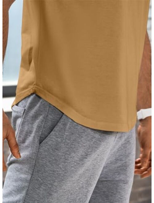 JMIERR Men's Muscle Slim Cotton T Shirts V-Neck Longline Henley Shirt Gym Workout Athletic Tees