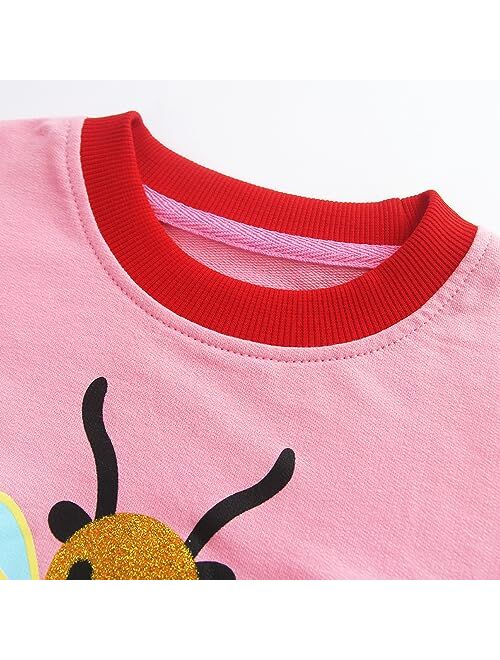 Joketiger Girls Sweatshirts Animals Embroidery Print Cotton Tops Pullover Toddler long Sleeve sweatshirt 3-9 Years