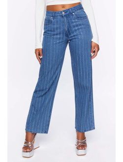 Rhinestone Striped 90s Fit Jeans Medium Denim