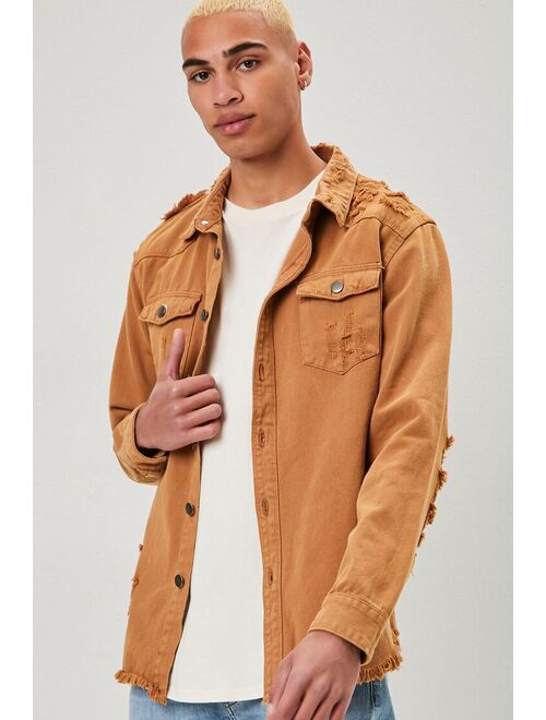 Forever 21 Distressed Button Front Jacket Gold