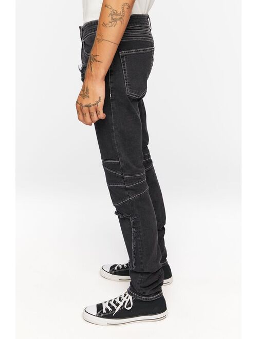 Forever 21 Distressed Zippered Skinny Jeans Black