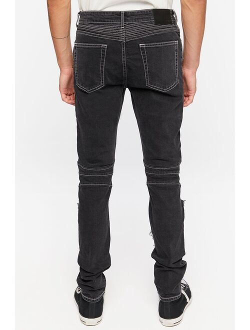 Forever 21 Distressed Zippered Skinny Jeans Black