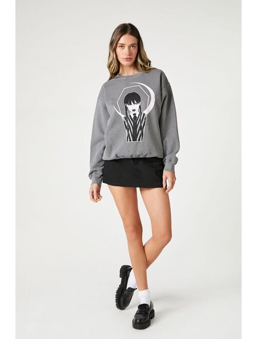 Forever 21 Wednesday Graphic Fleece Pullover Charcoal/Multi