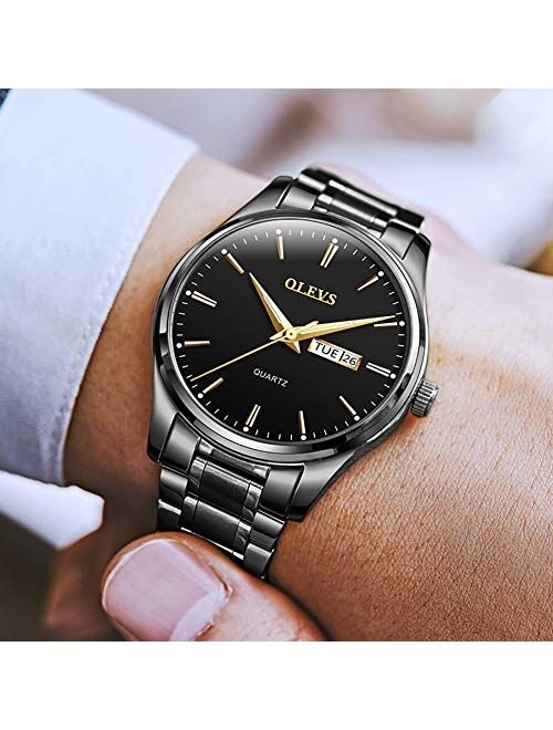OLEVS Mens Watches Analog Quartz Business Dress Watch Stainless Steel Classic Day Date Watch for Men Casual Waterproof Luminous Male Wrist Watches