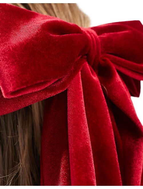 Reclaimed Vintage oversized bow hair clip in red velvet