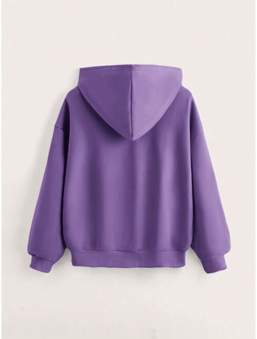 SHEIN Teen Girl Heart Print Kangaroo Pocket Hoodie