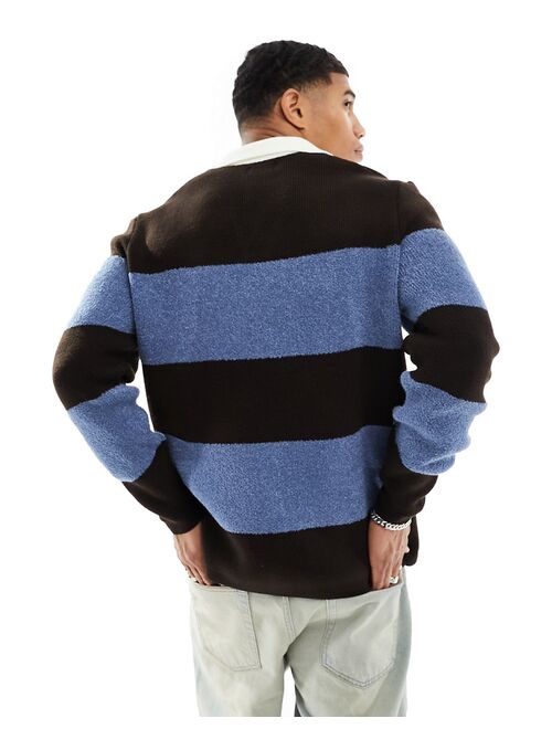 ASOS DESIGN knit relaxed rugby striped boucle sweater in blue